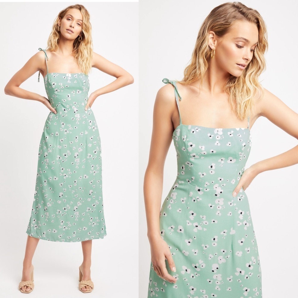 KOOKAI Austin Slip Dress Mint Green Floral Midi Size 34 US 2